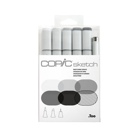Copic Sketch Marker Set, 6-Colors, Grays