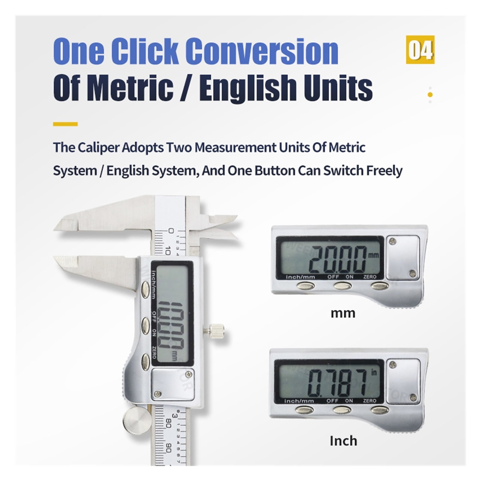Digital Metal Caliper Stainless Steel Vernier Calipers Electronic Micrometer Ruler Depth Measuring Tool Gauge Instrument 0-150mm ,Easy to Operate