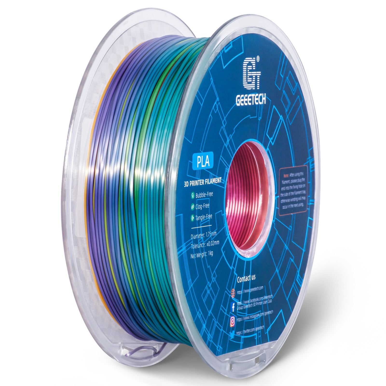Geeetech gradient color 3D Printer PLA Filament 1KG Toughness Enhanced Filament with 1.75mm Dimensional Accuracy +/-0.03mm, 1080 Feet per Roll, Vacuum Packaging