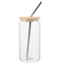 HOMEMAXS  Bamboo Lid of Glass Cup Straw Ribbed Coffee Cups with Lids Travel