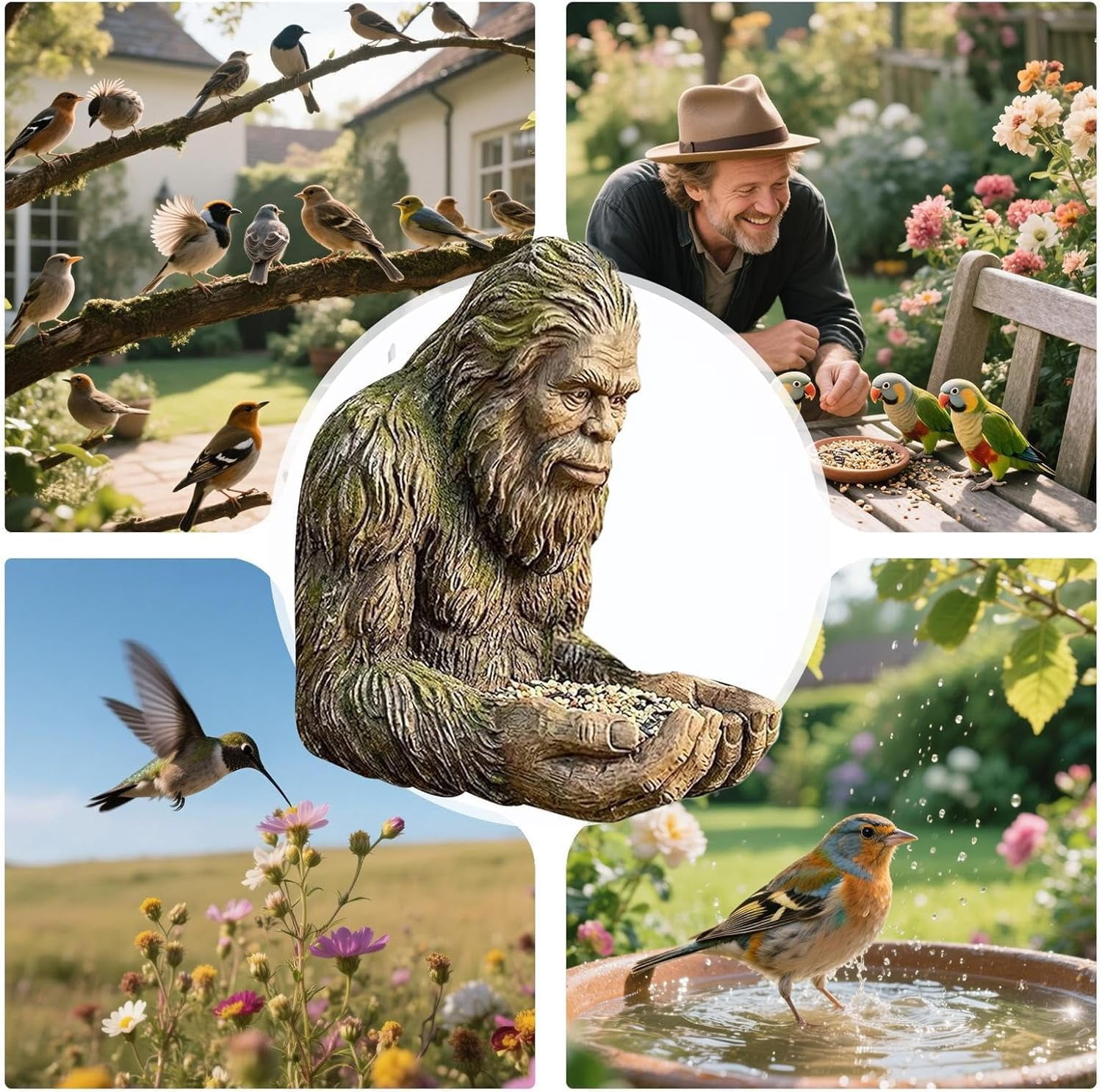 Bigfoot Bird Feeder, Garden Art Sculpture with Hidden Keyhole Hanger, Waterproof Outdoor Resin Statue for Tree/Wall Mount, Unique Wildlife Decor