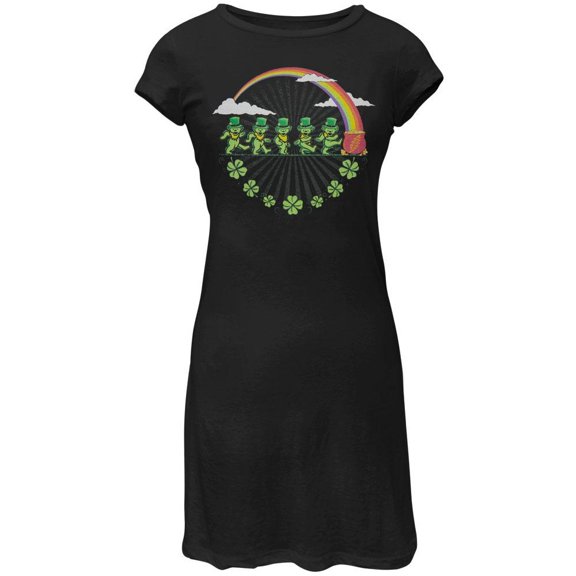Grateful Dead - Leprechaun Bears Black Juniors Cap Sleeve Dress - Large