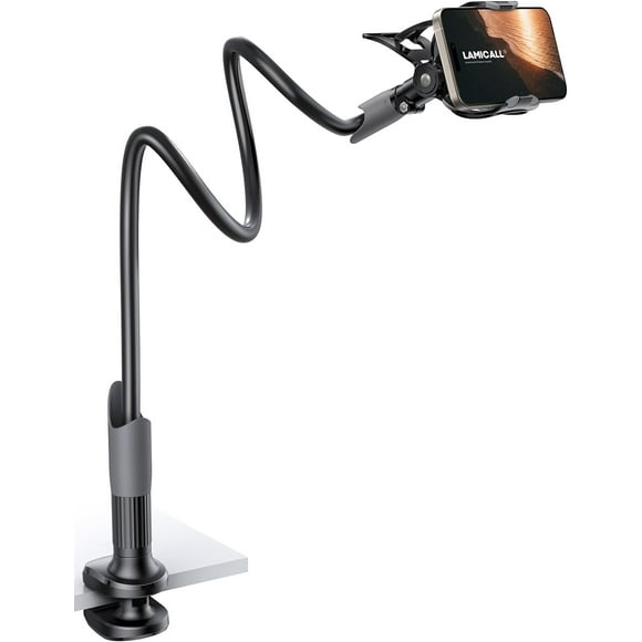 Phone Holder Bed Gooseneck Mount - Cell Phone Stand Clamp Clip for Desk, Flexible Lazy Long Arm Headboard Bedside for iPhone 13 14 15 16 17 Pro Max Mini Plus, S24 S25 Ultra, 4-7" Smartphones