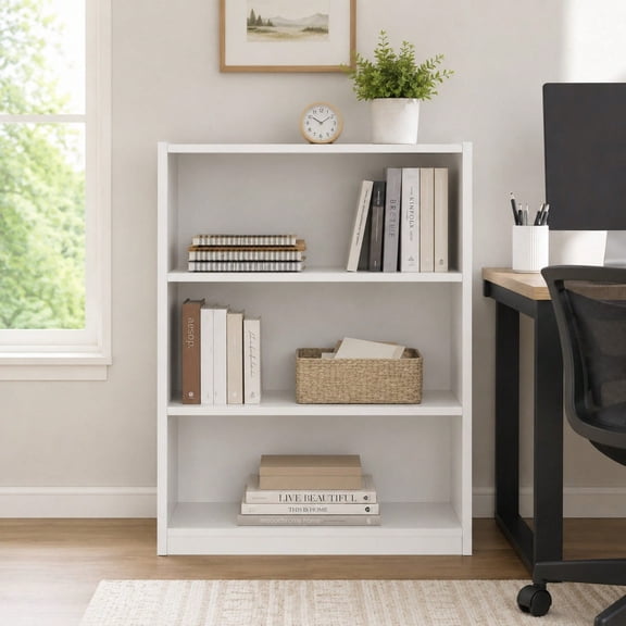 3 Tier Bookcase With Adjustable Shelves, White Bookshelf Storage Organizer For Living Room, Bedroom, Home Office, Small Spaces & Display Storage