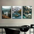 thumbnail image 4 of 3 Pieces Frameless Natural Landscape Canvas Painting Scandinavian Landscape Forest Wall Art Prints Lake Boat Mountain Art Poster Nordic Painting Decorative Painting Modern Home Decor Wooden Frame, 4 of 6