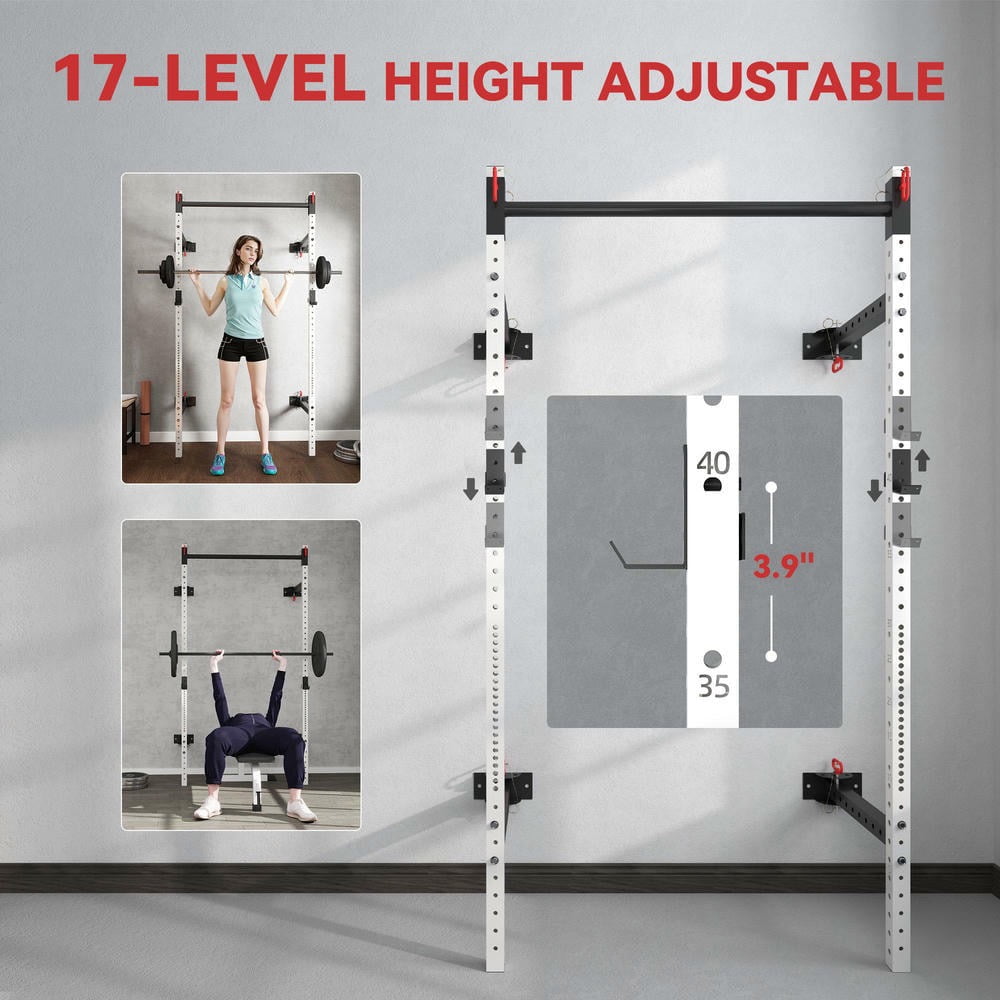 Barara King Adjustable Multi-Functional Racks with Pull Up Bar, Wall Mounted and Adjustable, Barbell Racks with 1000 Pounds Capacity, White