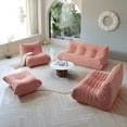thumbnail image 3 of Magic Home Modern Sectional Sofa Togo Sofa Lazy Sofa Foam Couch Floor Sofa Velvet Couch for Living Room and Apartment,6 Seat Sofa and Ottoman,Pink, 3 of 9