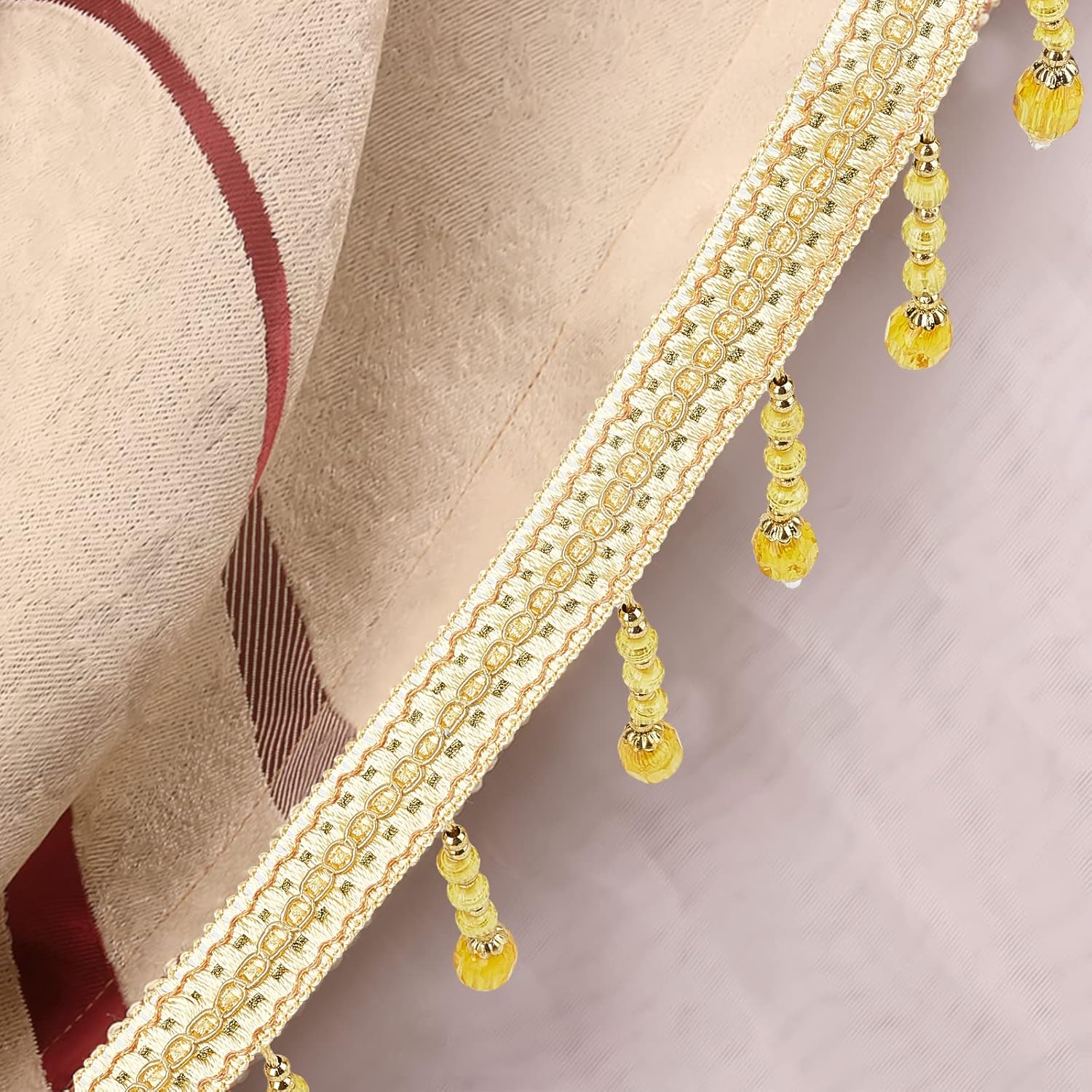 6m Hanging Beads Tassel Trim Fringe Fabric Ribbon Trimming Trim (Gold)