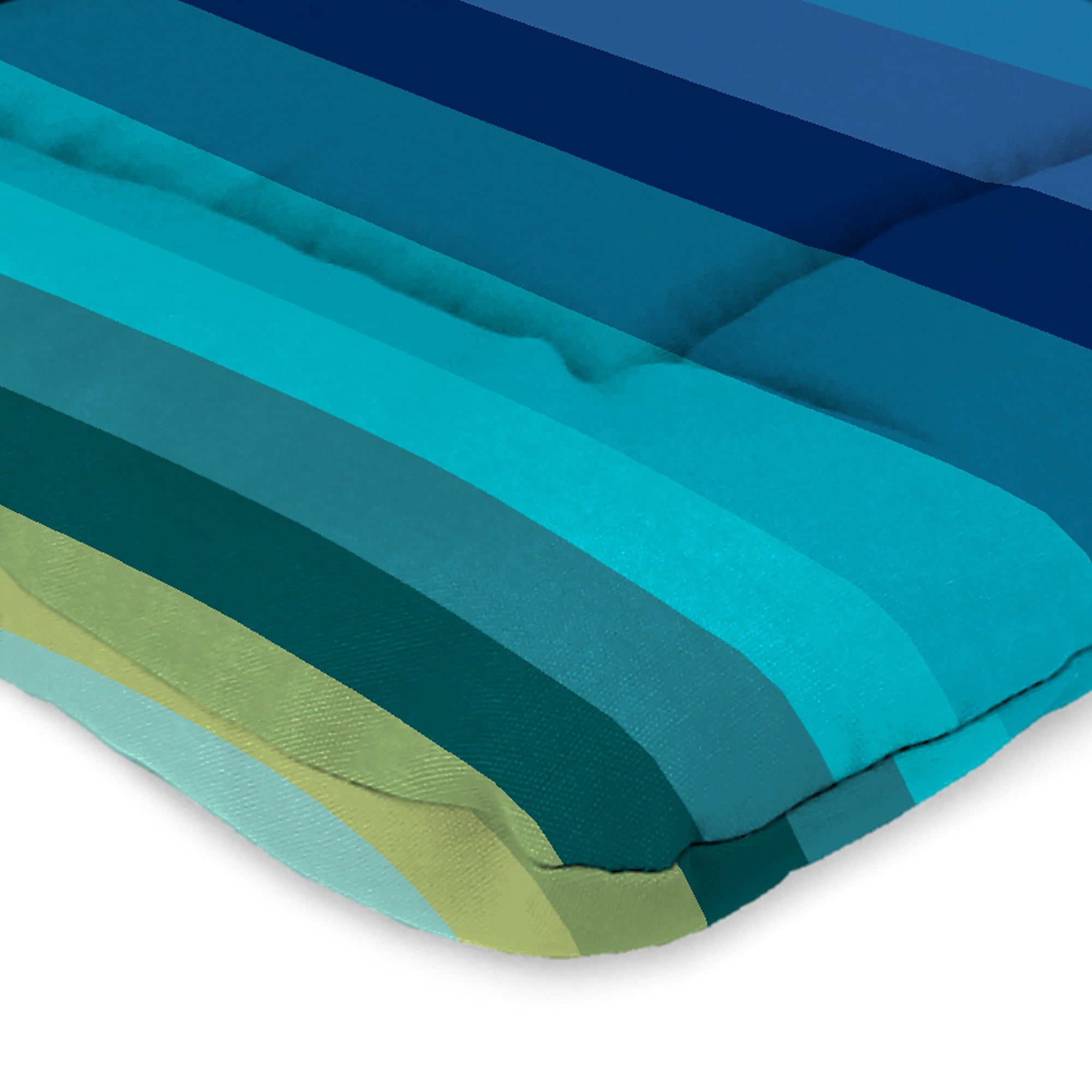 Jordan Manufacturing 38" x 21" Islip Teal Stripe Rectangular Outdoor Wrought Iron Chair Cushion with Ties and Hanger Loop