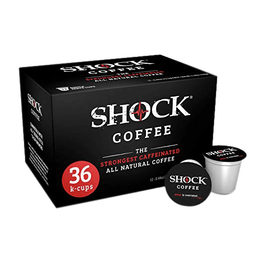 Shock Coffee Single Serve Cups. Up to 50% more Caffeine. 12 Ct - K-Cup Compatible