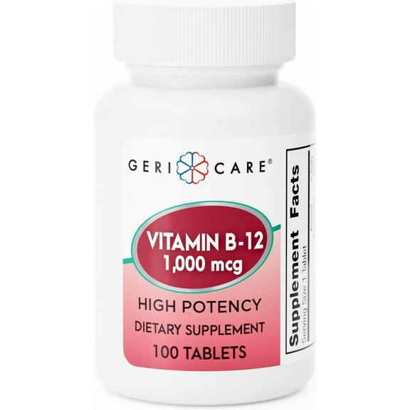 GeriCare Vitamin B-12 1000mcg High Potency Tablets Dietary Supplement, 100 Count