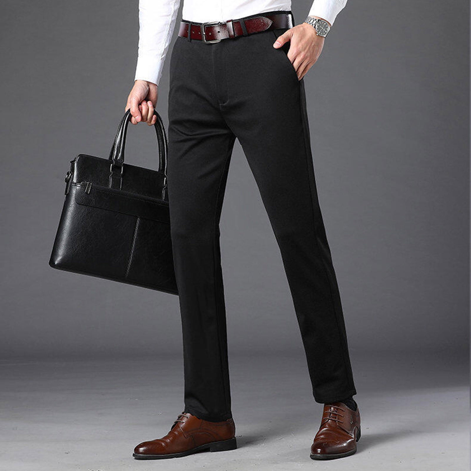 Mens Business Casual Pants Solid Color Stretch Wrinkle Resistant