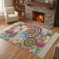 thumbnail image 3 of Boho Floral Washable Area Rug 3'x5', Bohemia Colorful Mandalas Botanical Flower Woven Cotton Tassels Kitchen Rugs, Non Slip Indoor Door Mat Throw Carpet for Entryway Living Room Nursery Laundry Room, 3 of 9