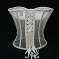 thumbnail image 6 of Feancey Boned Corset Tops for Women Mesh Overbust Corsets Strapless Lace Up Bustier Top Built In Bra Waist Cincher Halloween Costumes Beige L, 6 of 7