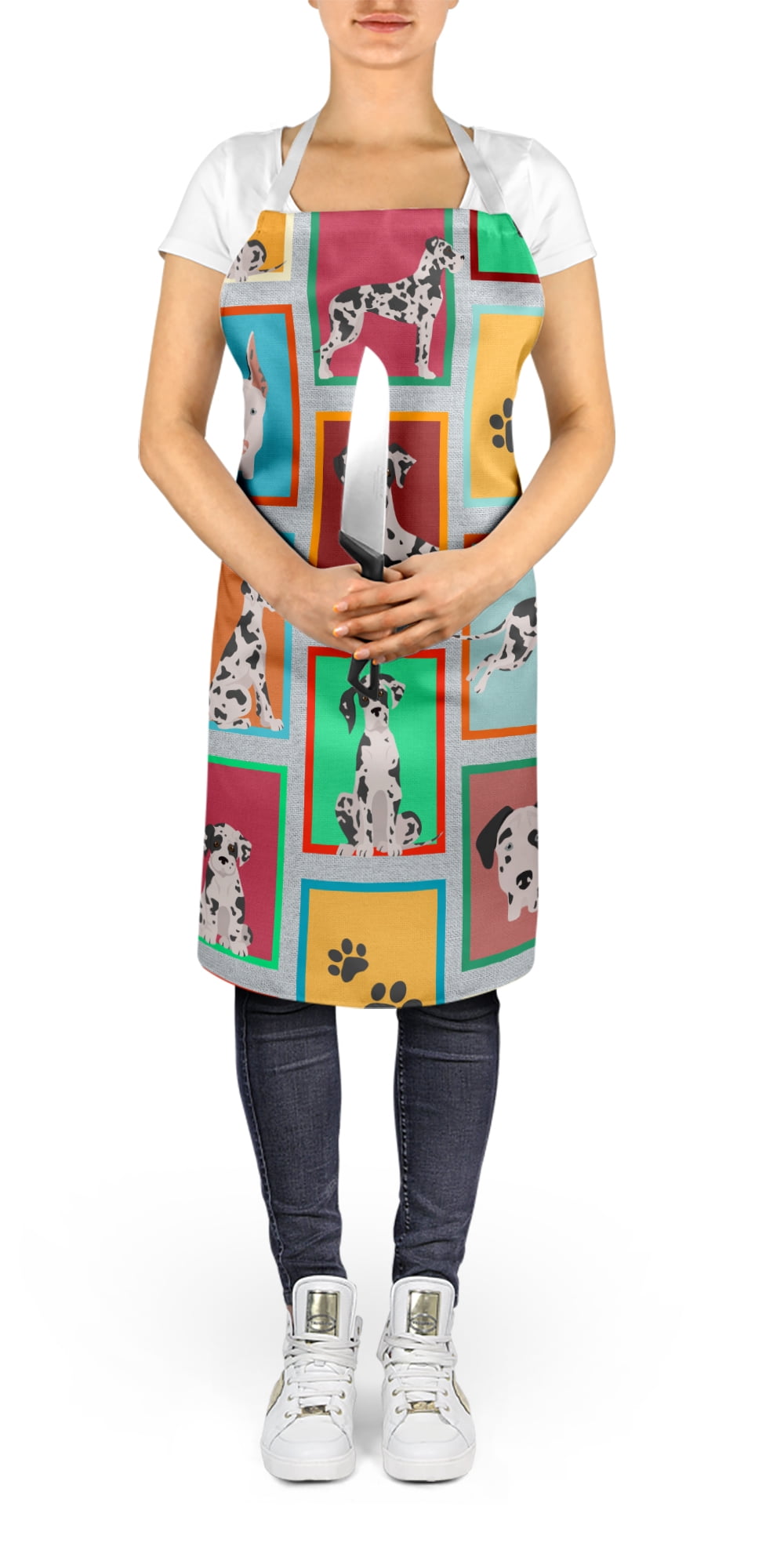 Lots of Harlequin Natural Ears Great Dane Apron 27 in x 30 in