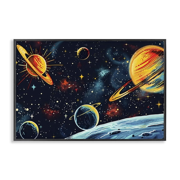 Stupell Industries Contemporary Black Lit Galaxy Panorama Black Framed Giclee Art, 18 x 12, by Creative Studio