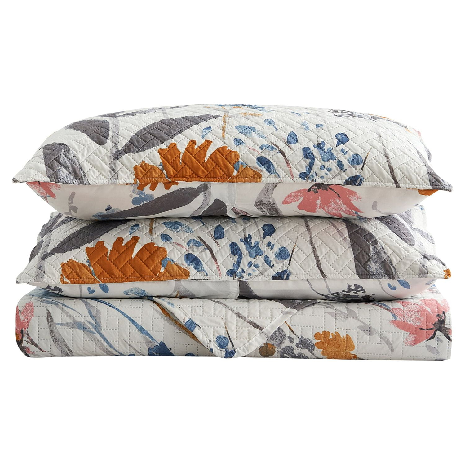 JML 3 Piece Quilt Set King Size,Lightweight Microfiber Bedspread Coverlet,Blue Pink Floral