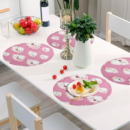

Round Grid Placemat One Sizex4 Round Placemat PVC Plate Mat，15.4 Inch Non-Slip and Heat Resistant Table Placemat Dining Room Placemat Pink Clouds
