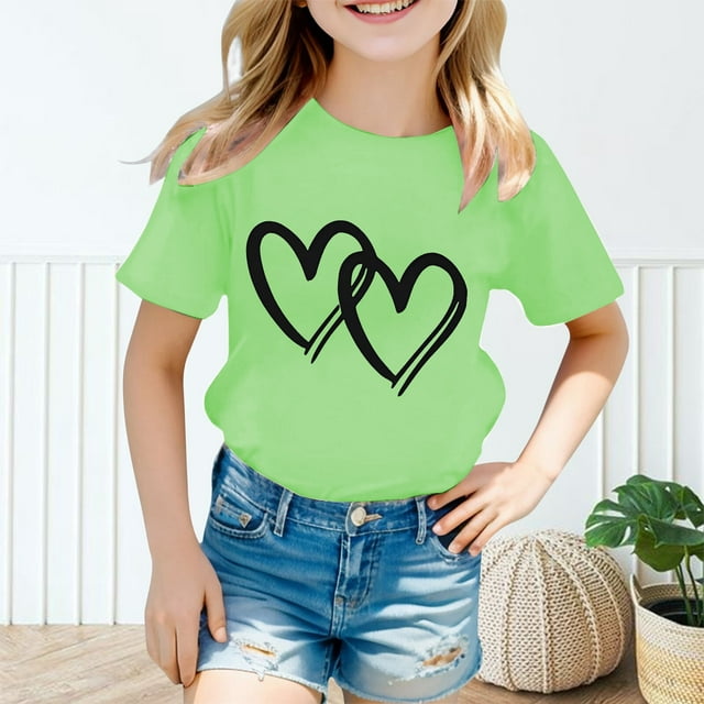 Vêtements pour Filles Imprimé T-Shirt Fille Tout-Petit Manches Courtes Col Rond Vêtements d'Été pour Filles Ensembles pour Filles 8-10 Ans Mode Filles