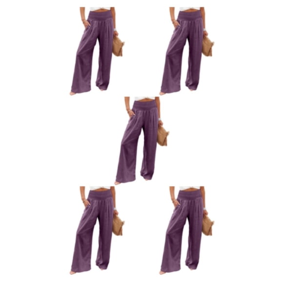 Qarigey Mujer Verano Primavera Pantalones Bolsillos Color sólido Largo Suelto Casual Pierna ancha Cintura alta Elástico Vintage para Púrpura Type2 NO2