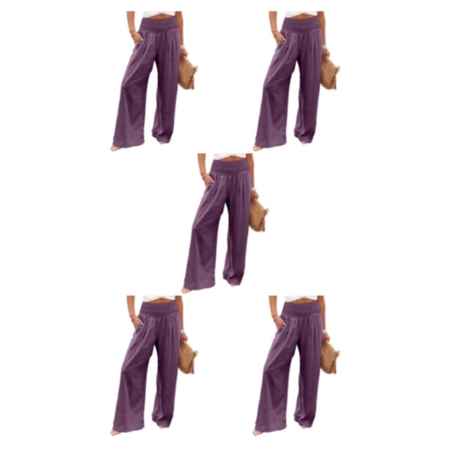 Pantalones Sonducket Verano Primavera Suelto Casual Pierna ancha cintura alta Elástico Púrpura L