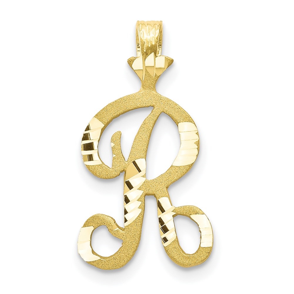 Diamond2Deal 10K Yellow Gold Grooved Letter R Initial Pendant for Women