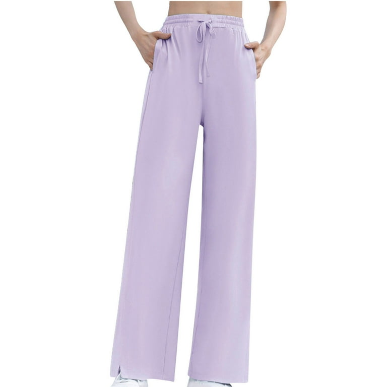 HUPOM Women'S Athletic Pants Women Capri Pants Chinos High Waist Rise Long  Cropped Flare Purple L