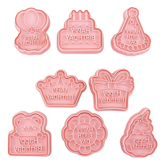 Set of 8 Food Grade Plastic Cookie Cutters Birthday Themed Cookie Baking Molds Elegant Biscuits Fondant Molds Set