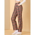 thumbnail image 4 of INSPIRE CHIC Pantalones a cuadros casuales para mujer, bolsillos, pierna recta, trabajo, oficina, pantalones Rojo Marrón Beige XS, 4 of 6