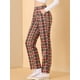 thumbnail image 4 of INSPIRE CHIC Pantalones a cuadros casuales para mujer, bolsillos, pierna recta, trabajo, oficina, pantalones Rojo Marrón Beige XS, 4 of 6