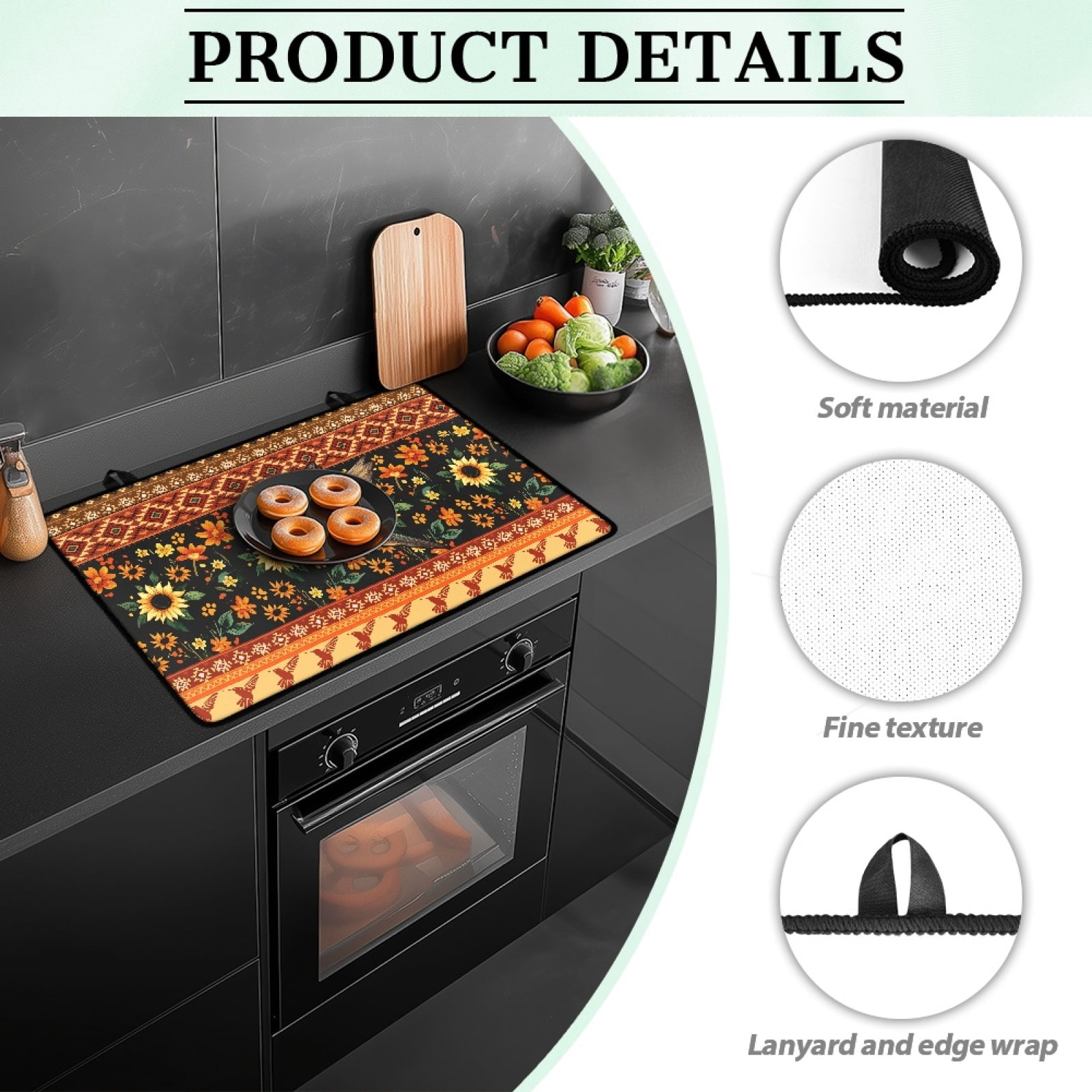 SEANATIVE Glass Top Stove Cover Electric Stove Mat Electric Ceramic Stovetop Cover Oil-proof Washer Dryer Top Protector Scratch Resistant Cooktop Mat, Amercian Tribal Flower Sunflower Hummingbird
