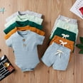 thumbnail image 6 of Sinhoon Newborn Baby Boy Summer Clothes Ribbed Short Sleeve T-Shirt + Shorts Set Two Piece Outfits, 6 of 14
