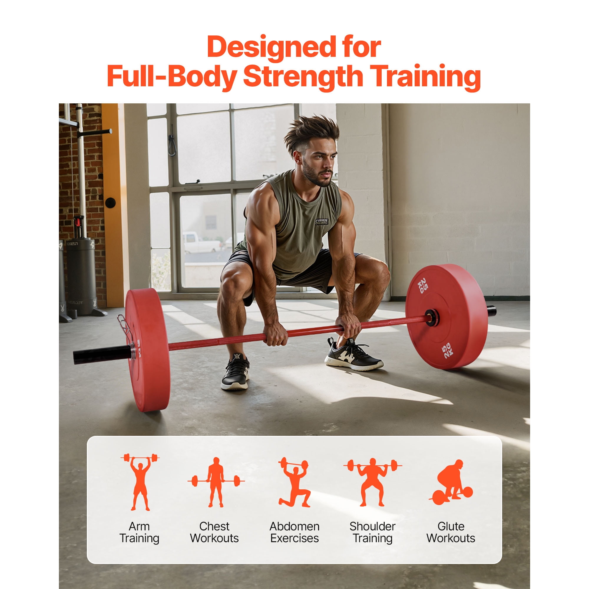 KFFKFF 6FT Barbell Bar for 2-Inch Weight Plates, Features Knurled Grip for Weightlifting, Strength Training, Squats, Deadlifts, Bench Press, Curls, and Overhead Press, Supports Up to 700lbs/317kg