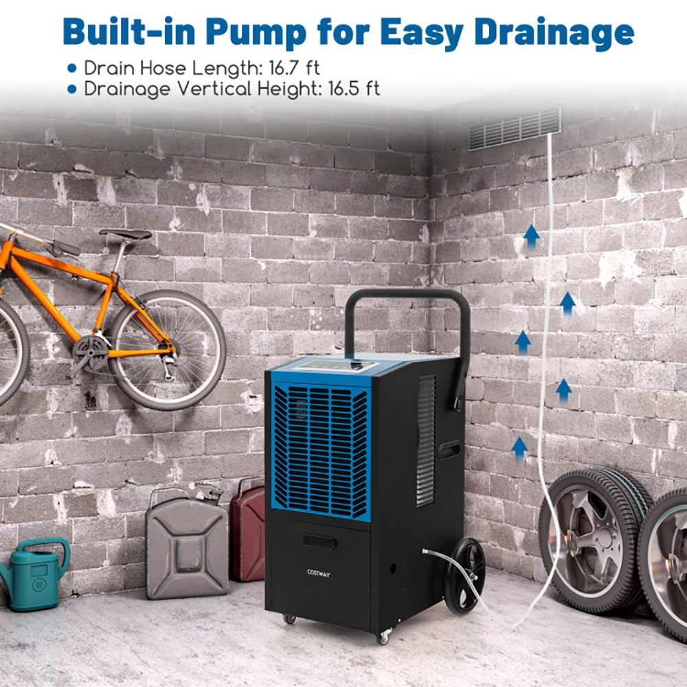 Topcobe 140 Pints Commercial Dehumidifier Crawl Space Dehumidifier with Pump and Drain Hose, Dehumidifier for Home Basement and Large Room, Blue