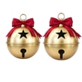 thumbnail image 2 of Luckky Oversized Gold Metal Christmas Jingle Bells, 14 x 10 Inch Giant Sleigh Bell Ornaments with Red Bow, Large Decorative Bells for Porch, Yard, Mantel, Indoor Outdoor Holiday Decor, Set Of 2, 2 of 8
