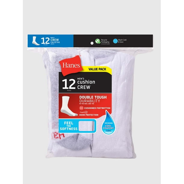 Hanes Men's Max Cushion Big & Tall Crew Socks, 12Pack