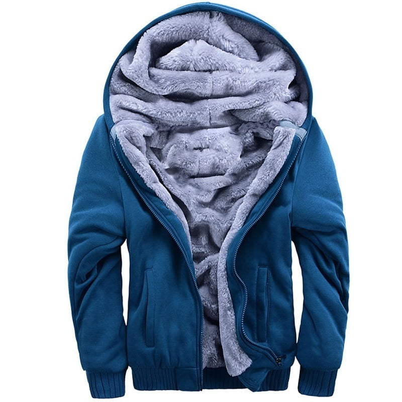 Mens Winter Fleece Fur Lined Jacket Casual Warm Long Sleeve Coat Zip Up Outwear
