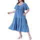 thumbnail image 4 of Vestido de verano para mujer de tallas grandes Agnes Orinda con escote corazón, volantes, mangas cortas y diseño en capas, midi, 2X, azul, 4 of 6
