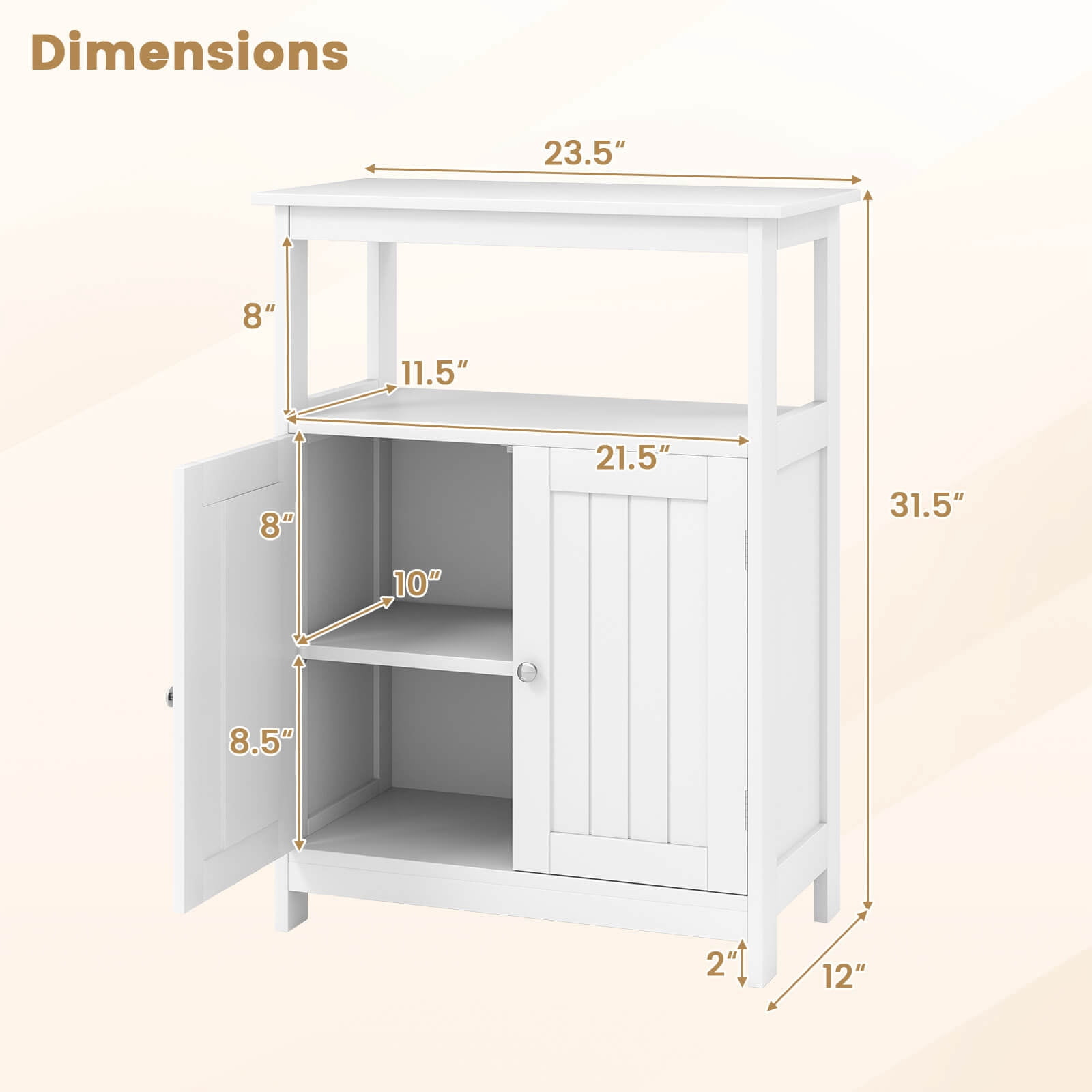Costway Bathroom Floor Cabinet Freestanding Storage Organizer with 2 Doors Open Compartment White