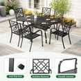 thumbnail image 6 of SOLAURA 7 Piece Outdoor Patio Dining Set, Metal Furniture Set Rectangular Dining Table with Umbrella Holes & 6 Stackable Backyard Garden Chairs, 6 of 9
