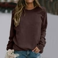 thumbnail image 2 of Ediodpoh Women's Casual Solid Color Print Round Neck Long Sleeve Twill Pullover Sweatshirts for Women Hoodless Top Brown L, 2 of 5