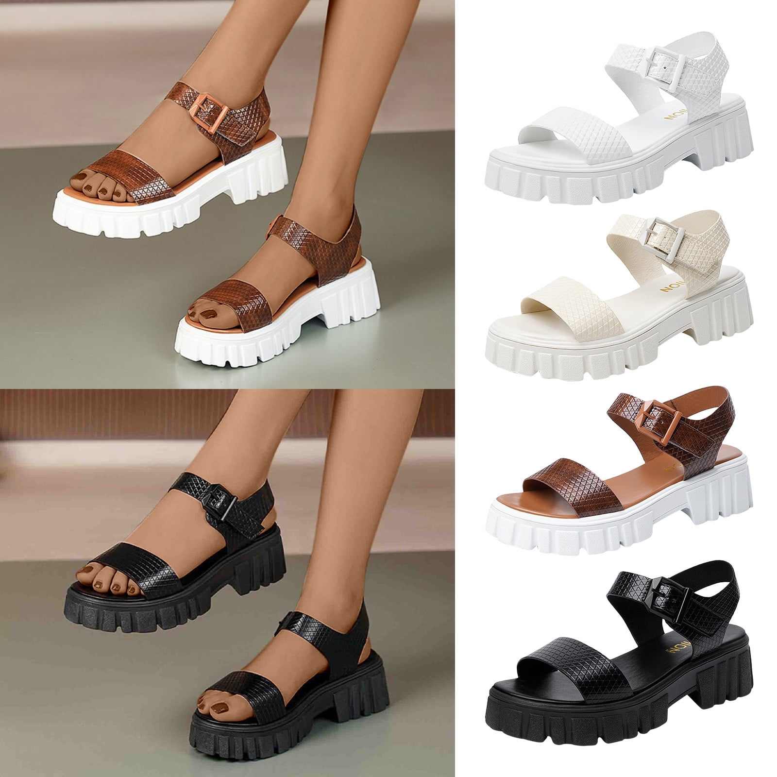 Cethrio Women's Platform Footbed Sandals on Clearance Wide Width Band