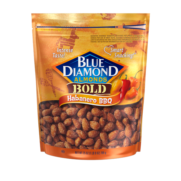 Blue Diamond Almonds, Bold Habanero BBQ Flavored Snack Nuts, 25 oz Resealable Bag