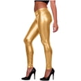 thumbnail image 2 of YOIAVAIOY High Waist Leggings for Women Shiny Disco Club Party Pants Stretchy Fitted Dance Wear Pants 2026 Gold Free Size, 2 of 7