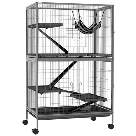 50" 5‑Tier Small Animal Cage, Heavy‑Duty Steel Ferret Chinchilla Cage with Hammock, Rolling Pet Habitat with 4 Access Doors & Removable Pull‑Out Tray, Gray