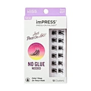 KISS USA imPRESS Press-On Falsies Eyelash Clusters Minipack, Wispy, Sassy, 12 Ct., Black, Adult
