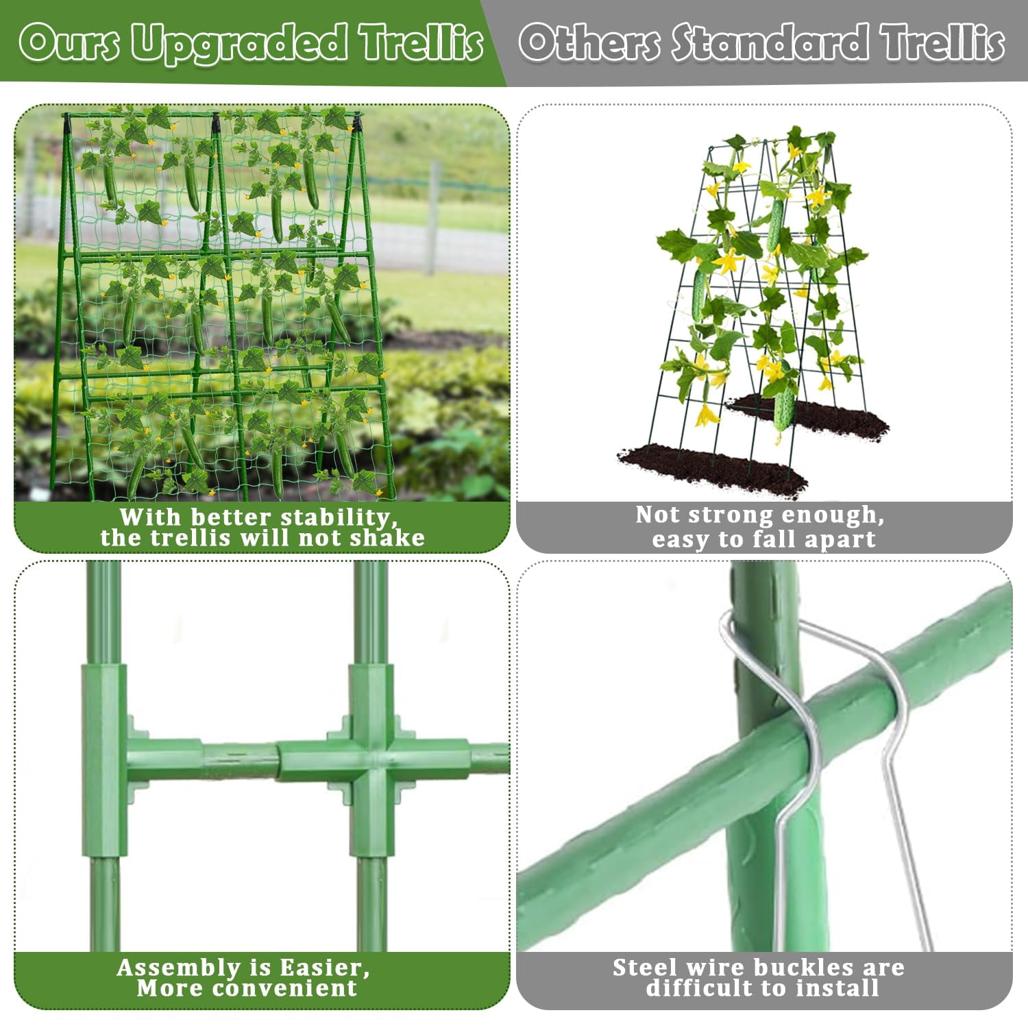 Cucumber Trellis For Raised Beds  31 X 47 Inch Adjustable Size A-frame Garden Climbing Plant Outdoors With Net And Support Clip Vegetable Grape Tomato Supplies