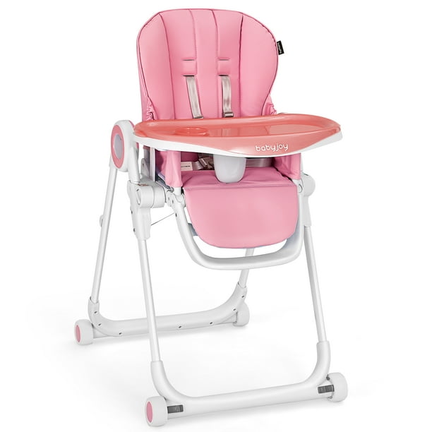 Babyjoy Chaise Haute Chaise d'Alimentation Pliable w/ 4 Roues Verrouillables Rose