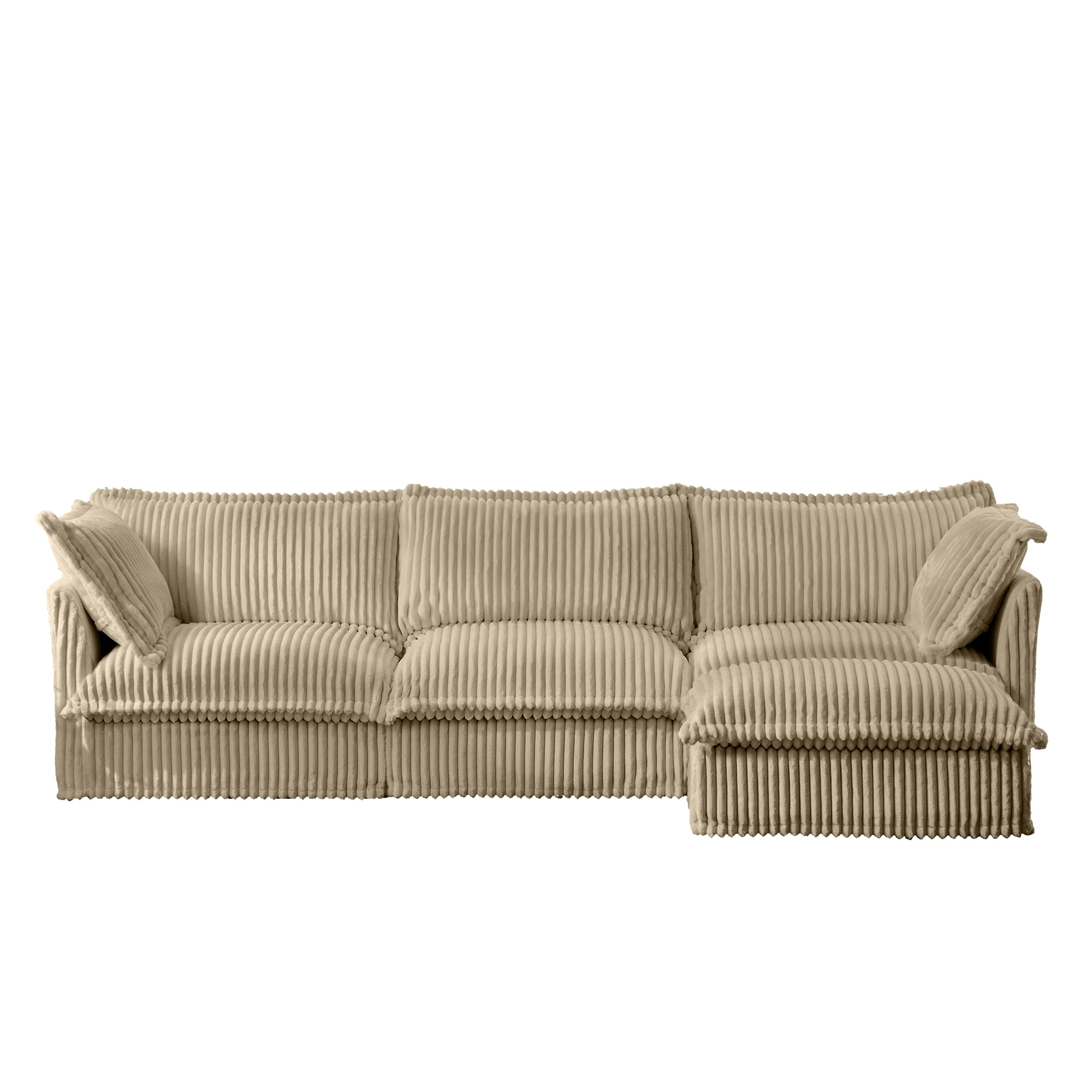 Gewnee Deep Seat Modern 3 Seater Sectional Sofa Couch With Ottoman,L Shape Camel Corduroy Fabric Comfy Couch for Living Room