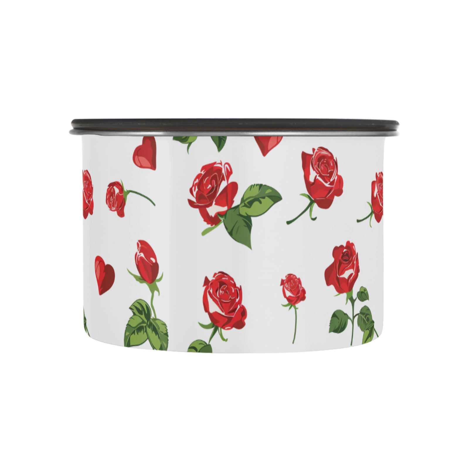 Heart Red Rose Flower Floral Airtight Coffee Bean Canister 30oz Food Storage Containers with Lids For Gournd, Tea, Sugar, Flour, Rice, Cereal, Candy Cookie Jar